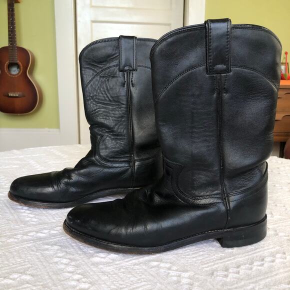 Justin Classic Black Roper Style L3703 Pull On Cowboy Boots Women’s Size 6.5 B - Picture 1 of 16